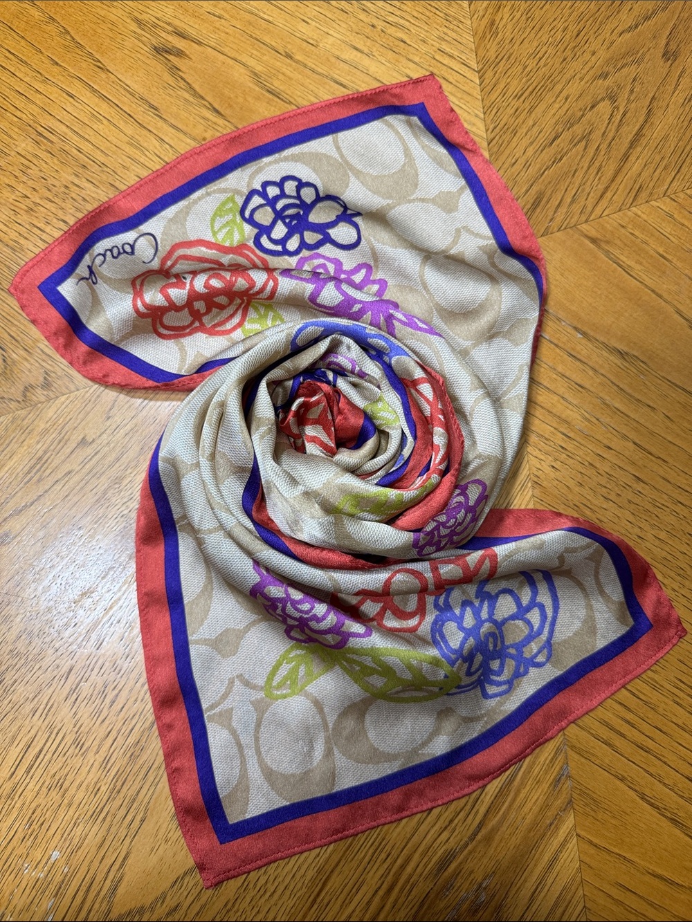 COACH POPPY DAISY SIGNATURE OBLONG SILK SCARF - Picture 5 of 5